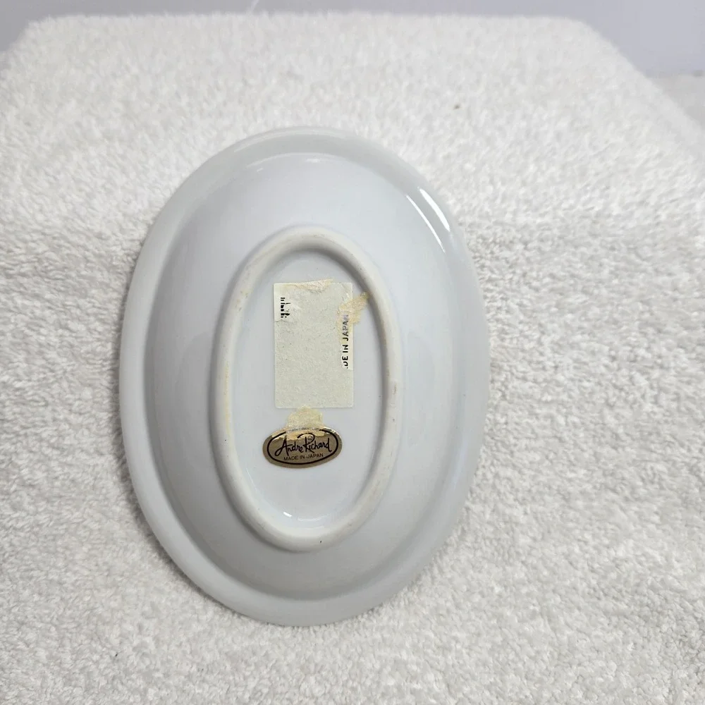 Vtg MCM Andre Richard Regal White Ceramic Gold Plated Soap Trinket Dish Japan